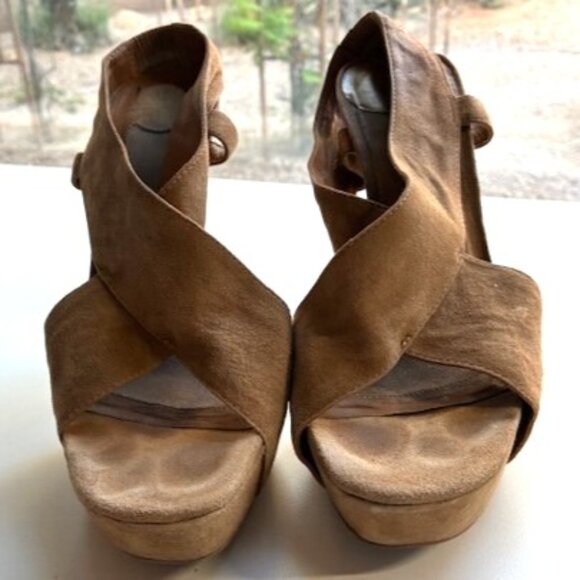 DvF Zia Camel Suede Platform Criss Cross Sandal | 4.5" Heel; 3” Pitch| Sz 8.5 - Picture 10 of 16